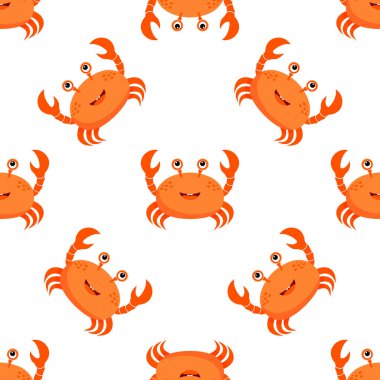 Vektör illüstrasyonu, beyaz arkaplanda izole edilmiş karikatürsüz desenli yengeç