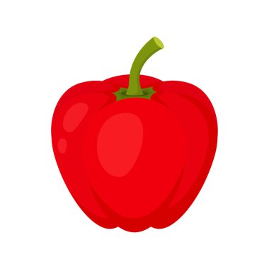 Beyaz arka planda izole edilmiş taze kırmızı biber, dolmalık biber, vejetaryen sebze, düz stil vektör çizimi.