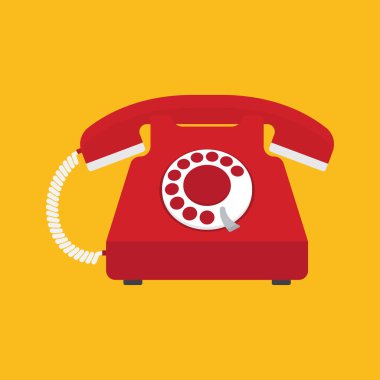 Kırmızı eski telefon simgesi. Retro tarzı telefon. Vektör illüstrasyonu