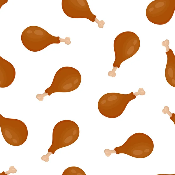 Pollo Frito Patrón Inconsútil Muslo Fondo Dibujos Animados Comida Rápida — Vector de stock