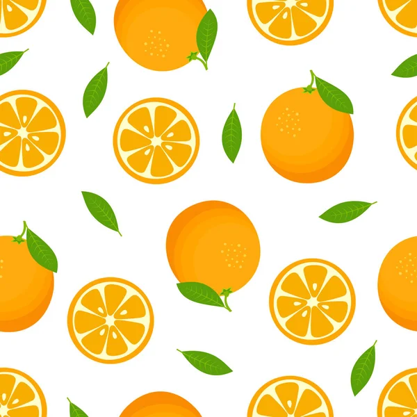 Векторный Летний Узор Апельсинами Листьями Бесшовный Текстурный Дизайн Цельным Ломтиком — стоковый вектор