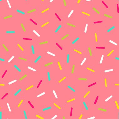 Bir sürü dekoratif serpiştirilmiş kusursuz pembe donut şekeri. Donut şekeri süslemesi. Vektör illüstrasyonu.