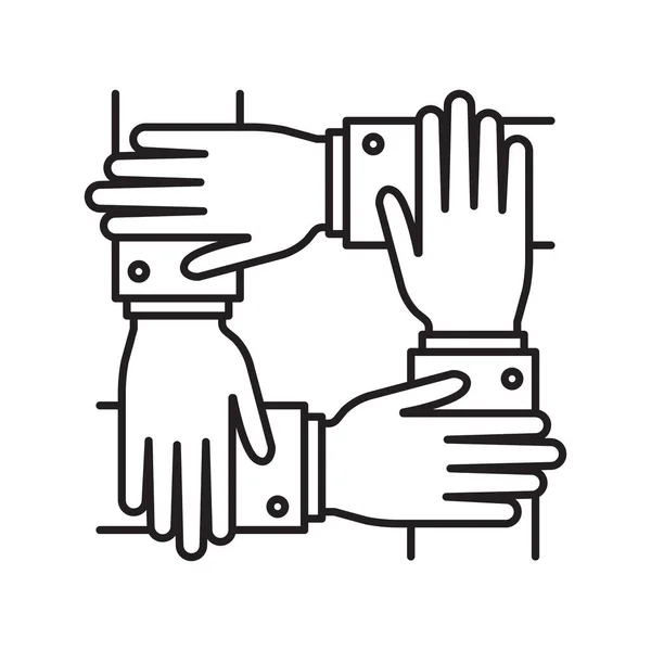 Trabalho Equipa Quatro Mãos Humanas Cobrirem Colaboração Símbolo Parceria Empresarial — Vetor de Stock