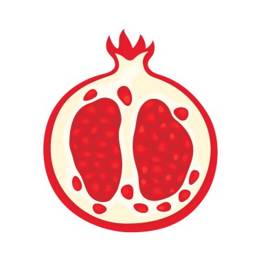 beyaz arkaplanda izole edilmiş olgun nar meyvesi, kozmetik, spa, sağlık, yaz ikonu, parfüm, çizgi film vektör çizimi için tasarım elementi