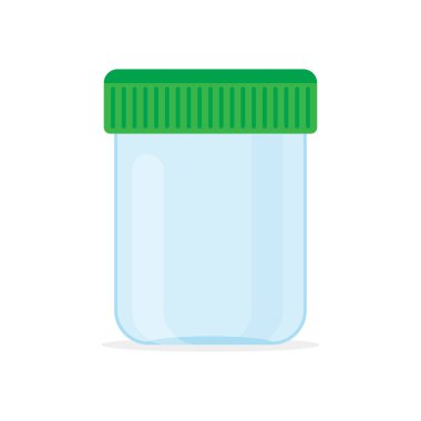 Biyomateryal için steril tıbbi konteynırlar. İdrar ve dışkı analizi için konteynırlar. Vektör illüstrasyonu beyaz üzerine izole edildi.