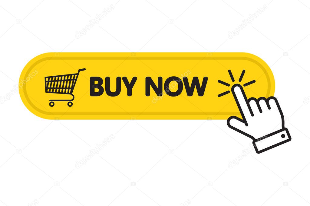 Click here Buy now button with a shopping cart. Online shopping. Order online. Vector illustration