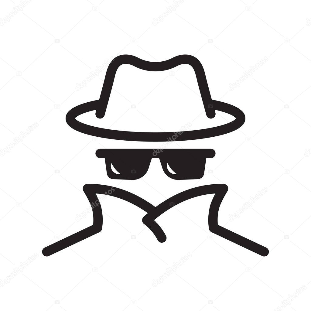 Cyber fraud icon. Spy, anonymity, agent detective. Hat and glasses Vector illustration