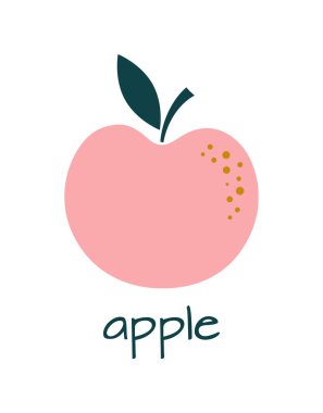 Lezzetli taze meyve besinleri, beyaz arka planda izole edilmiş basit çizgi film pembe elma, herhangi bir tasarım için vektör çizimi