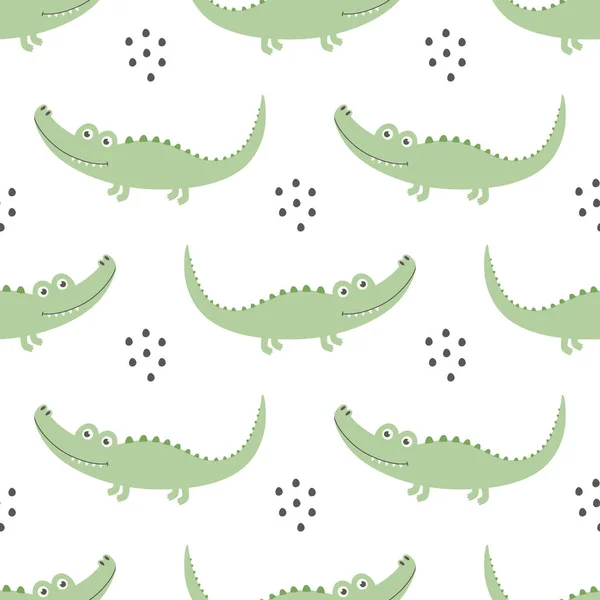 Padrão Sem Costura Com Crocodilos Bonitos Fundo Branco Ilustração Vetorial — Vetor de Stock