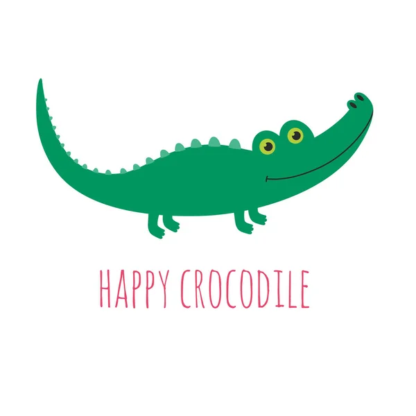 Kreskówka Cute Krokodyl Izolowane Białym Tle Wektor Ilustracja — Wektor stockowy