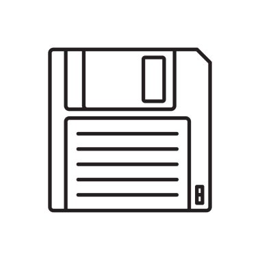 Disket doğrusal simgesi. HD eski veri ortamını diskete aldı. Beyaz arkaplanda izole edilmiş vektör illüstrasyonu.