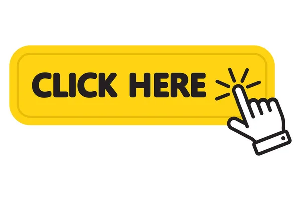 Clique Aqui Botão Amarelo Com Mão Apontando Ícone Conceito Botão — Vetor de Stock