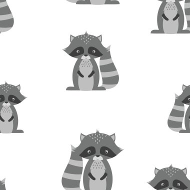 Çizgi film rakunları ve vektör arkaplanı olan kusursuz desen.