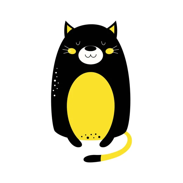 Illustration Vectorielle Chat Jaune Noir Drôle Mignon Isolé Sur Fond — Image vectorielle