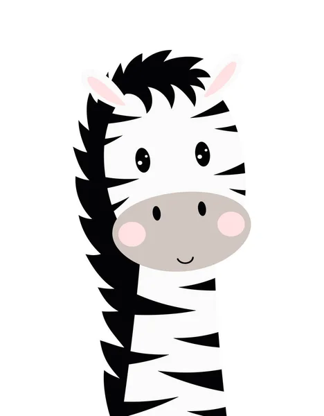 Ilustração Vetorial Zebra Engraçada Bonito Isolado Fundo Branco Design Plano —  Vetores de Stock