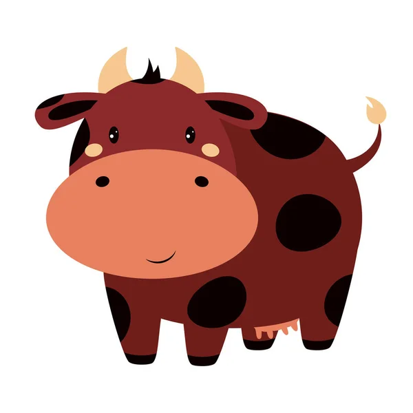 以白色背景 载体图解 卡通动物为背景的扁平可爱奶牛 — 图库矢量图片