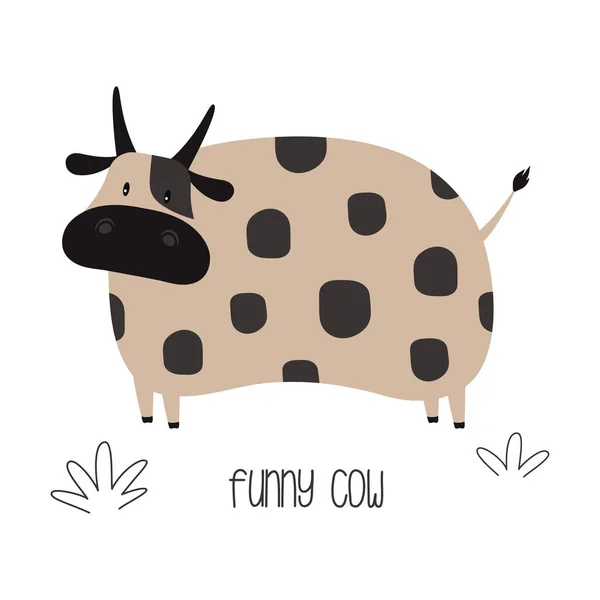 Funny Cartoon Cow Isolated White Background Vector Illustration Domestic Animal — Stock Vector