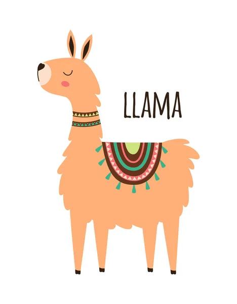 Vektor Roztomilý Lama Nebo Alpaka Ilustrace Izolované Bílém Pozadí Legrační — Stockový vektor
