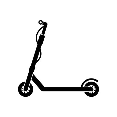 Siyah scooter ya da dengeli bisiklet ikonu. Çevre taşıma sembolü. Beyaz arkaplanda izole edilmiş vektör illüstrasyonu.