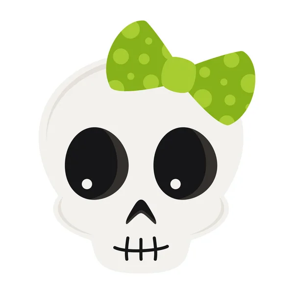 Cute White Skull Bow Isolated White Background Vector Illustration Halloween — Stock Vector