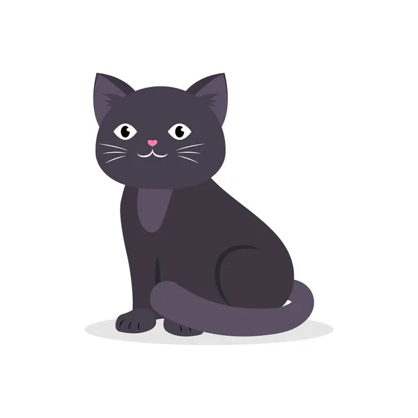 Black Cute Cat Sitting Vector Illustration Isolated White Background — Stock Vector