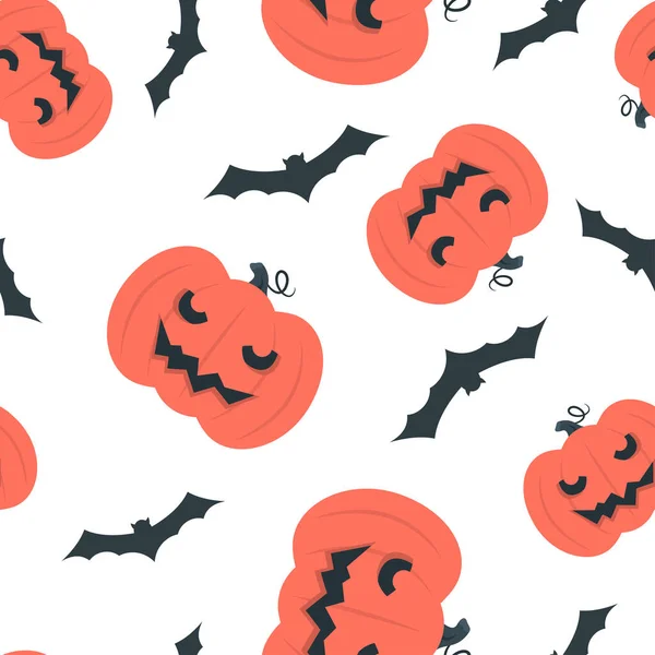 Nahtlose Mustergestaltung Mit Fledermäusen Und Halloween Kürbissen Vektor Illustration Isoliert — Stockvektor