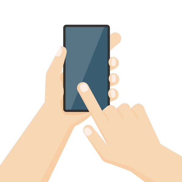 Smartphone Mão Mão Humana Segurando Smartphone Com Tela Branco Ilustração — Vetor de Stock