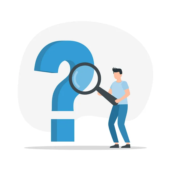 Homme Avec Une Loupe Point Interrogation Concept Foire Aux Questions — Image vectorielle