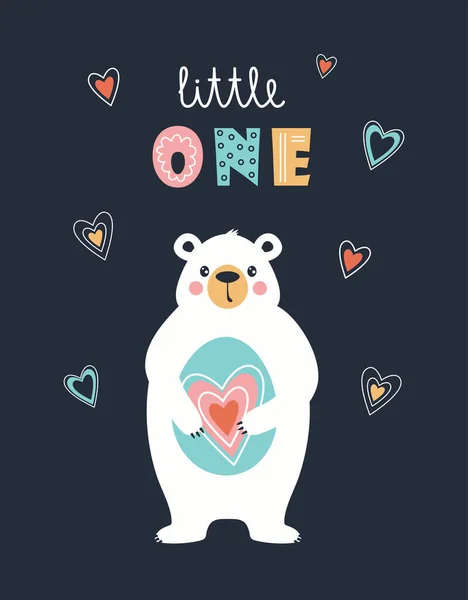 Lindo Vector Ilustración Con Oso Celebración Corazón Blanco Oso Polar — Archivo Imágenes Vectoriales