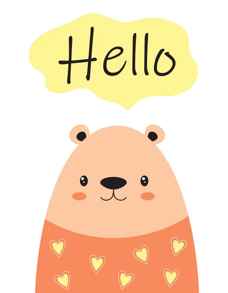 卡通片可爱的小熊 背景为白色 有字母Hello隔离 卡片为丑闻式 载体图解 — 图库矢量图片