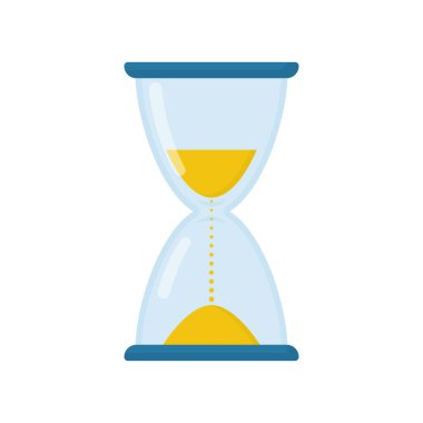 Kum saati düz simgesi. Cam, kum saati yaptı. Beyaz arkaplanda izole edilmiş vektör illüstrasyonu.