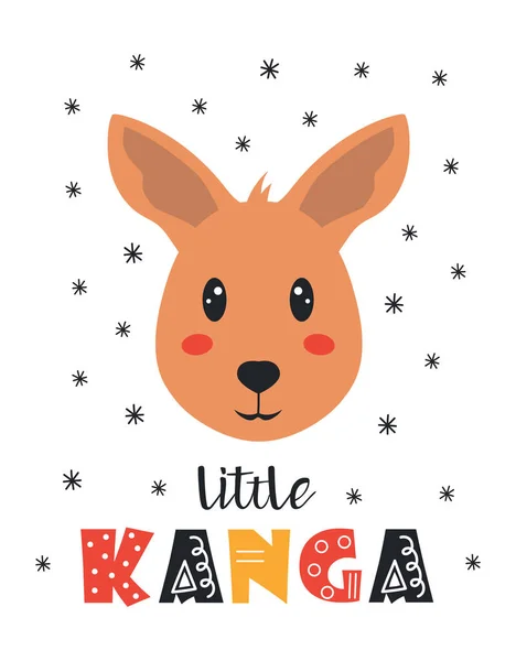 Vektor Kort Med Ansikte Känguru Och Bokstäver Liten Kanga Illustration — Stock vektor