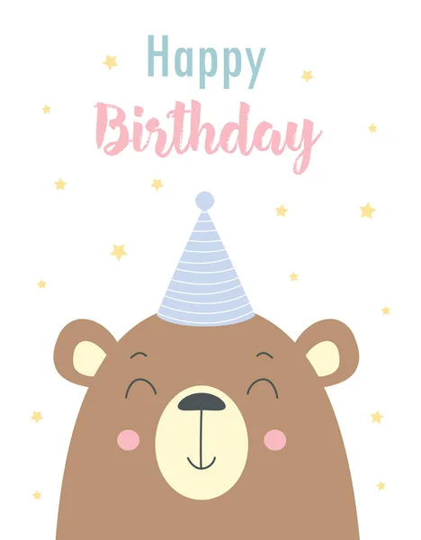 Cartão Saudação Com Urso Bonito Lettering Feliz Aniversário Isolado Fundo —  Vetores de Stock