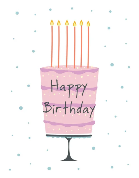 Cartão Aniversário Feliz Com Bolo Velas Texto Letras Ilustração Vetorial —  Vetores de Stock