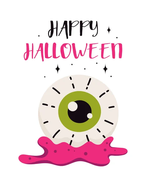Tarjeta Halloween Con Dibujos Animados Ojo Zombi Aislado Blanco Elemento — Vector de stock
