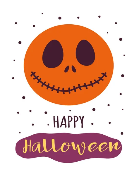 Tarjeta Halloween Con Calabaza Amarilla Divertida Letras Aisladas Sobre Fondo — Vector de stock