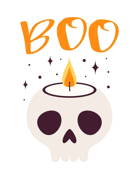 Vektor Illusztráció Halloween Koponya Gyertya Betűk Üdvözlőlap Banner Poszter Boldog — Stock Vector