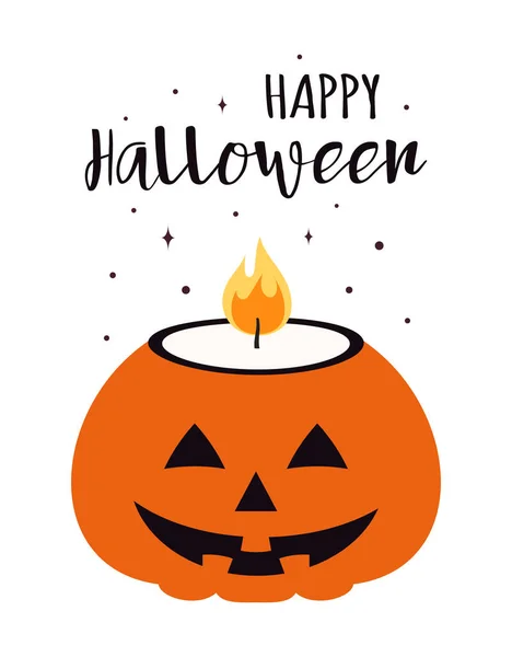 Ilustración Vectorial Vela Calabaza Letras Halloween Feliz Aislado Sobre Fondo — Vector de stock