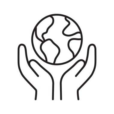 Palms 'daki Dünya gezegeni. Küresel Bakım veya Çevre Koruma. Vektör İllüstrasyonu.