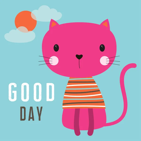 Carte Avec Chat Dessin Anime Mignon Nuages Soleil Et Lettrage Bonne Journee Fond D Ete Graphismes Mignons Pour T Shirts Graphiques Isole Stock Photo