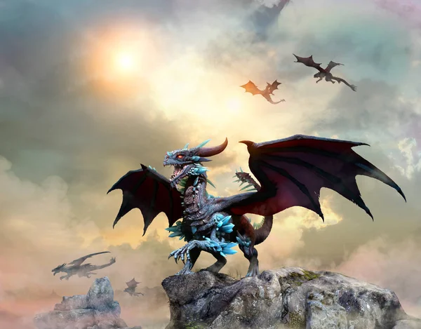 Dragón Escena Ilustración — Foto de Stock