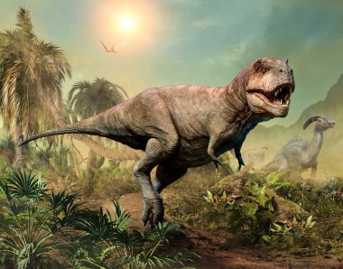 Tyrannosaurus rex sahne 3d çizim
