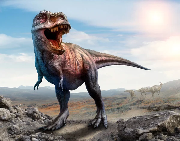 Tyrannosaurus Rex Scéna Ilustrace — Stock fotografie