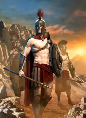 Spartalı savaşçı sahne 3d çizim