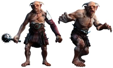 Trolls , ogres or giants 3D illustration clipart