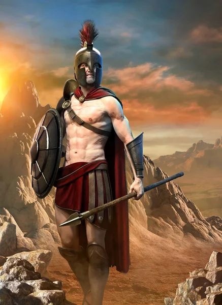 Spartanska Krigare Scen Illustration — Stockfoto