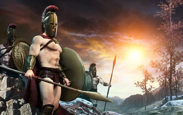 Spartanska Krigare Scen Illustration — Stockfoto