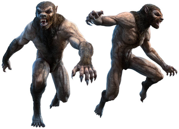 Werewolves in action 3D illustration