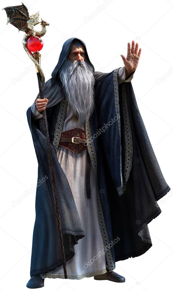 Wizard with staff 3d illustration