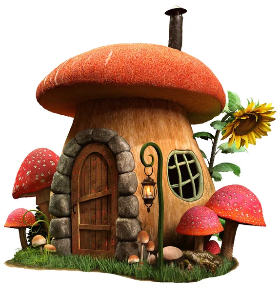 Mushroom House Sunflower Illustration — Stock Photo, Image
